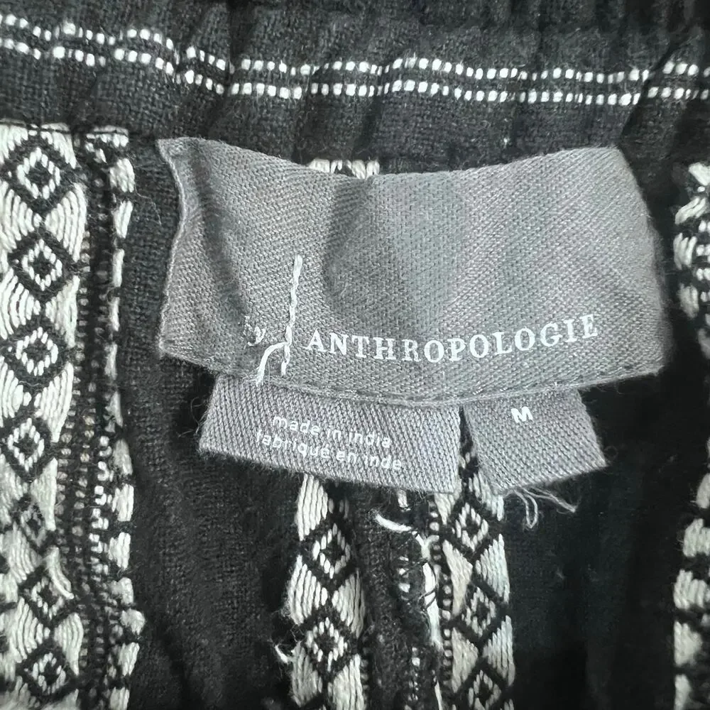 Anthropologie Beach Pants Embroidered Black & White Bohemian Cropped Medium